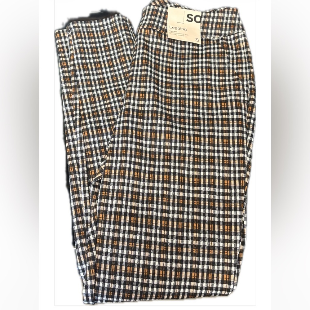 SO Woman’s Plaid Legging Pants High-Rise, Size S NWT